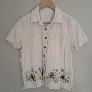 Christopher & Banks 90s Vintage Bohemian Short Sleeve Button-Down Shirt Size MM